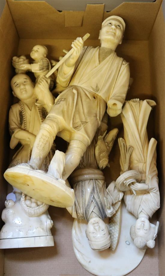 A Japanese ivory figure of a bijin & 3 other figures
